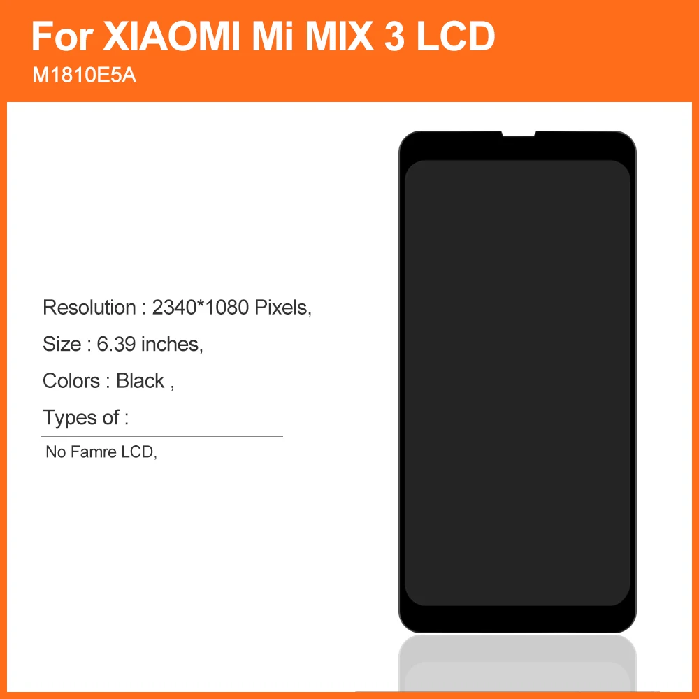 Super AMOLED Mix 3 Screen, for Xiaomi Mi Mix 3 Lcd Display M1810E5A Touch Screen Replacement with Frame Assembly for mi Mix3 lcd