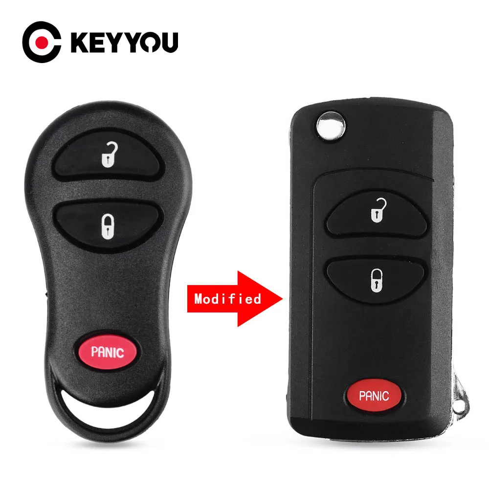 

3 Buttons Remote Flip Folding Key Shell Case For Chrysler For Dodge Jeep 2 + 1 Panic PT Cruiser Town & Country Voyager Prowler