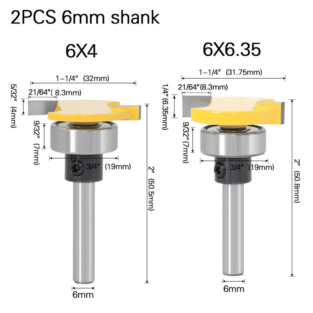 6mm 1/4in shank Handle belt bearing T Cutter Slotting Router Bit Carpenter\'s Notch Knife Woodworking Tool