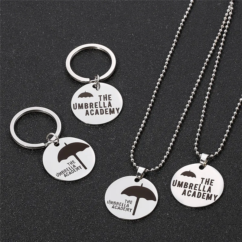 Stainless Steel Umbrella Academy Charm Necklace Cosplay Round Bead Chain Umbrella Woman Gift Letter Kpop Naszyjnik Jewelry