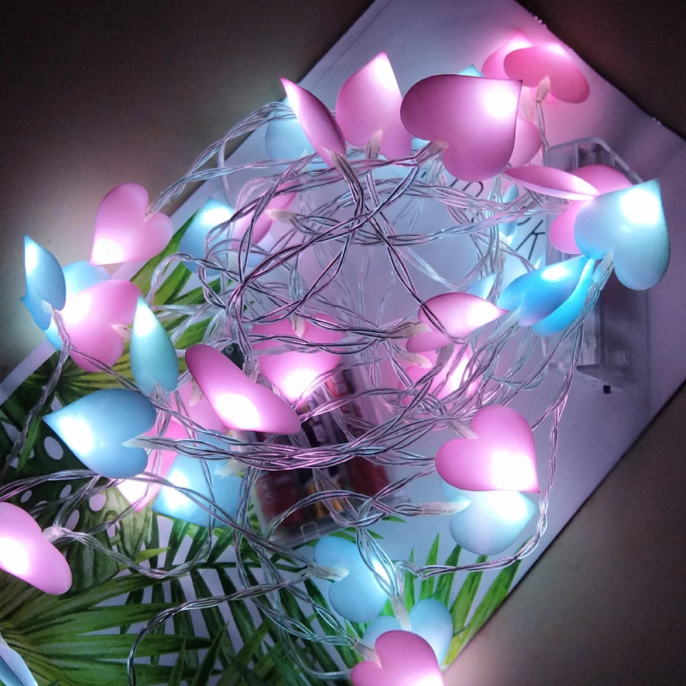 

2pcs LED Light Love Heart Wedding Christmas String Fairy Lights 10LED 20LED Pink/Blue/Purple Cloth String Light Indoor Lighting