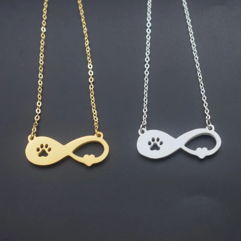 Cat  Dog Paw Print Pendant Heart Necklace Cute Animal Footprints  Jewelry