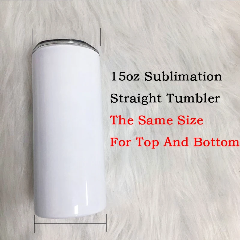 15oz DIY Sublimation Straight Tumbler White Blank Stainless Steel With Sealed Lids And Straw Thermos Insulated Water Bottle