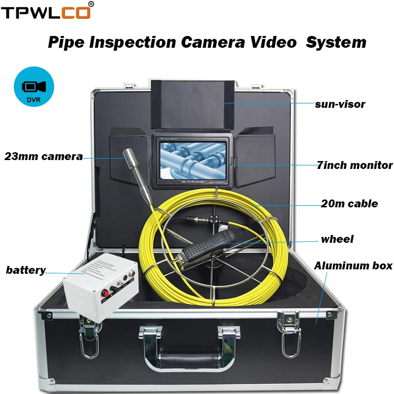 

7inch Endoscope Sewer Pipe Inspection System Support DVR Function 20m Cable Waterproof 23mm Industrial Camera With 12pcs LEDS