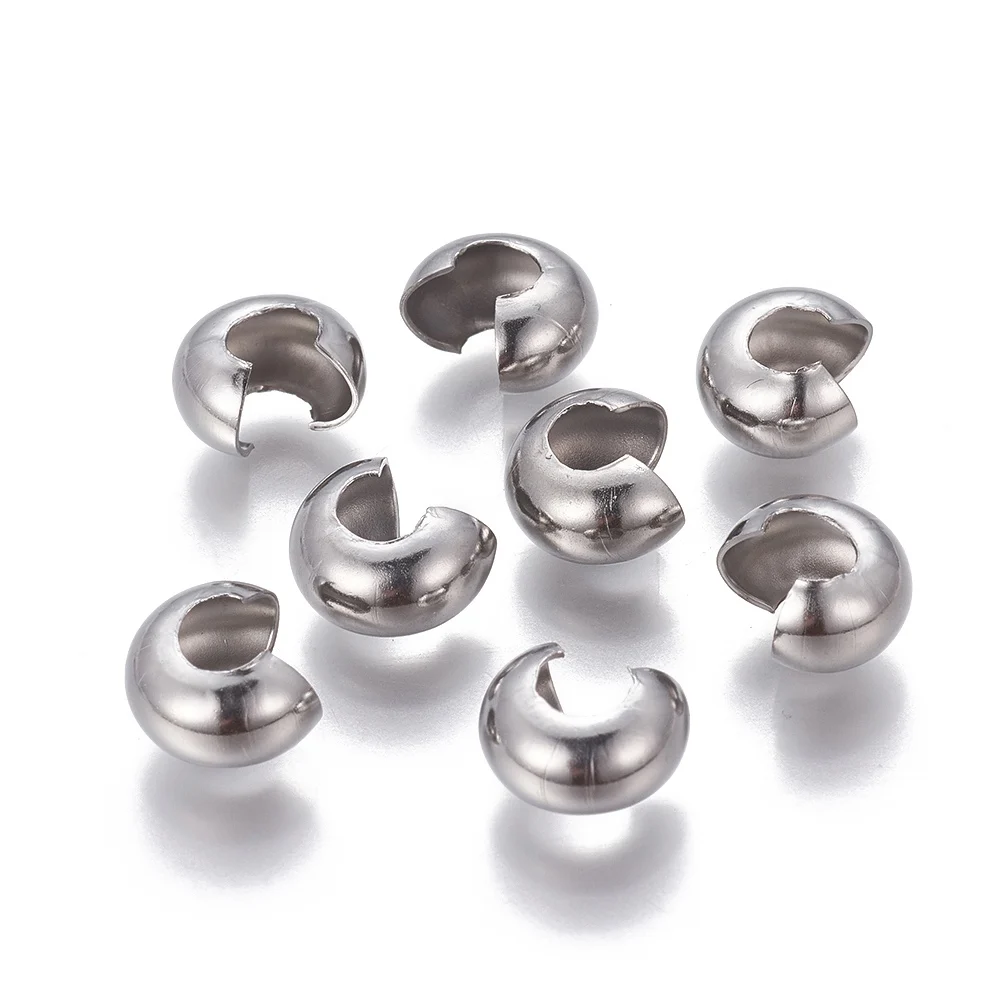 

200pcs 5/9mm304 Stainless Steel Open Covers Crimp End Beads Stopper Spacer Beads For Jewelry Making Bracelet Findings Supplies