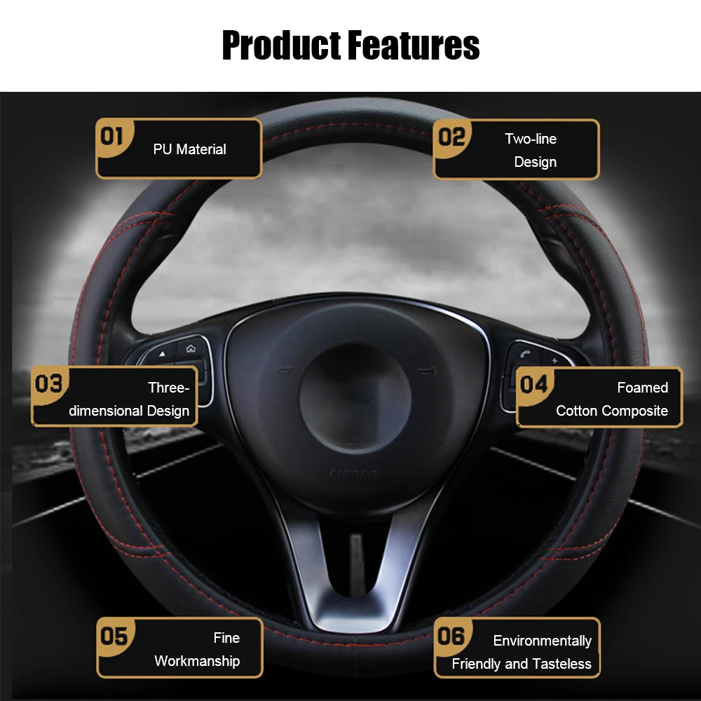 Car Steering Wheel Cover PU Leather Protector Decorative Embossing Fashion  Skidproof Universal Automotive Accessories Interior