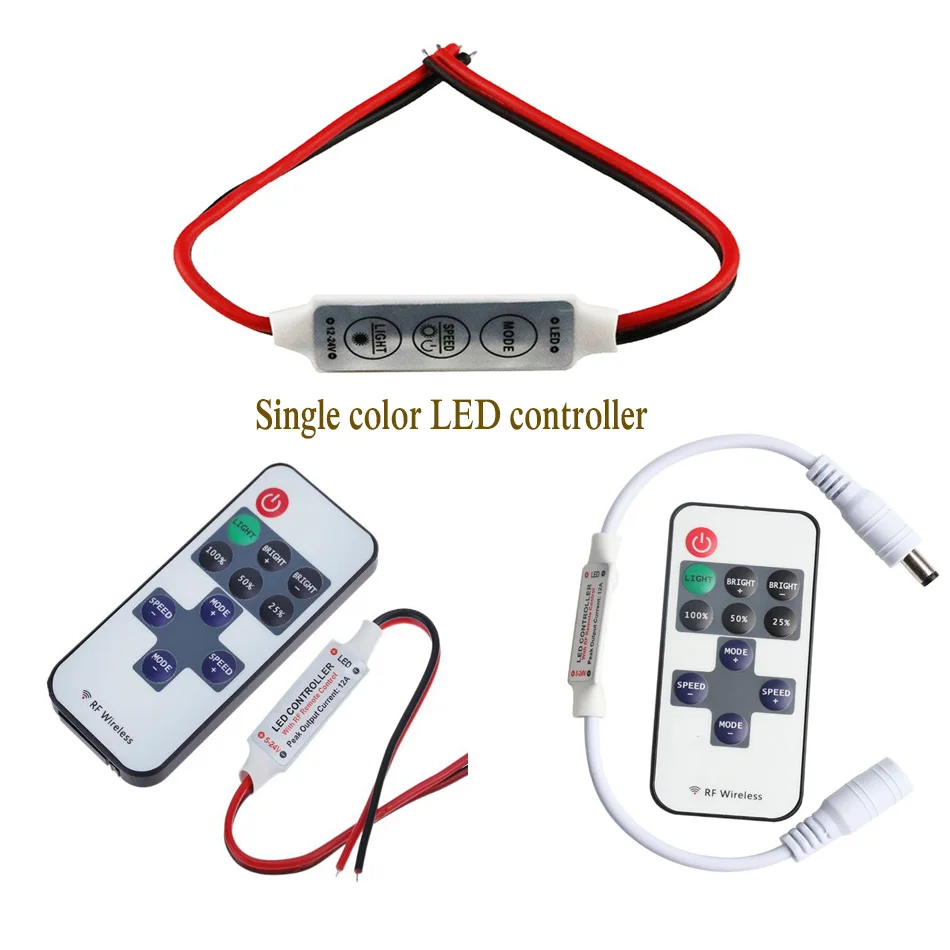 DC12V-24V Mini 3 Sleutels 11ey Rf Enkele Kleur Led Controller Helderheid Dimmer Voor Led 3528 5050 Led Strip Licht