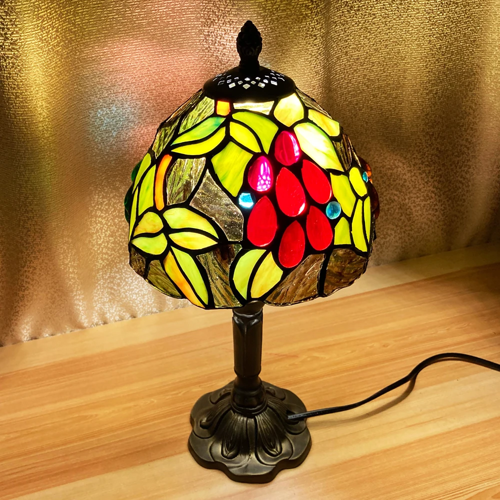 Table lamp Tiffany Art Creativity Mediterranean Style E27 Bedside Lamp Stained Glass Lampshade For Nightstand Bedroom Study