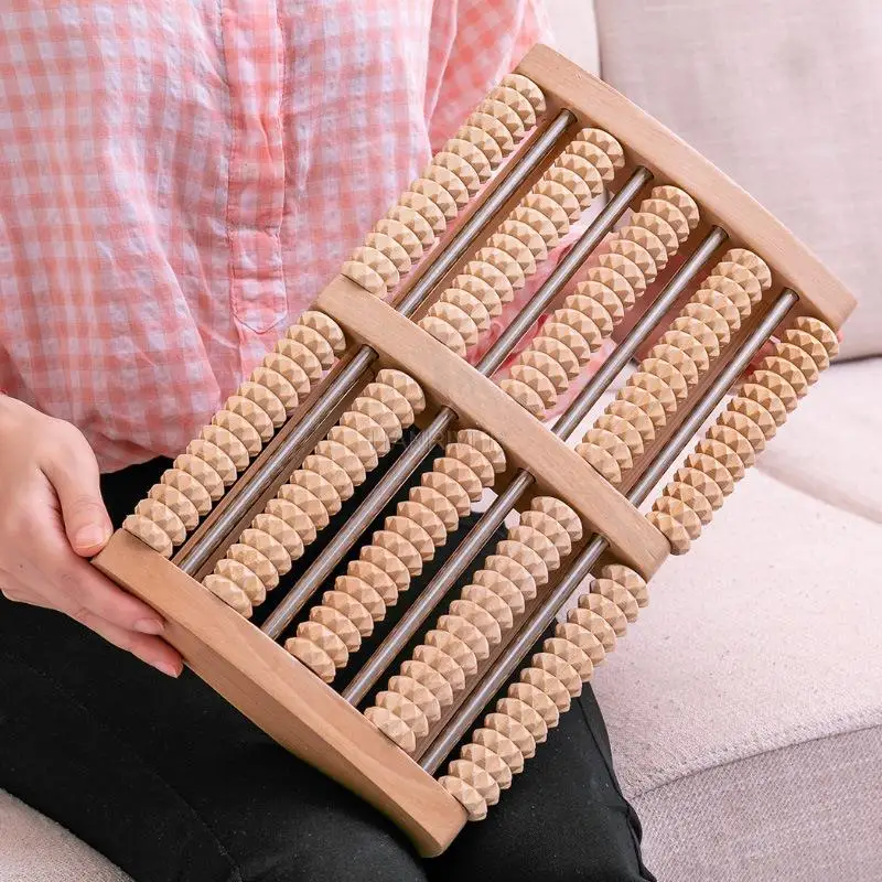 Colored wooden large six-row roller foot sole acupoints massager hand massager foot massager foot massager