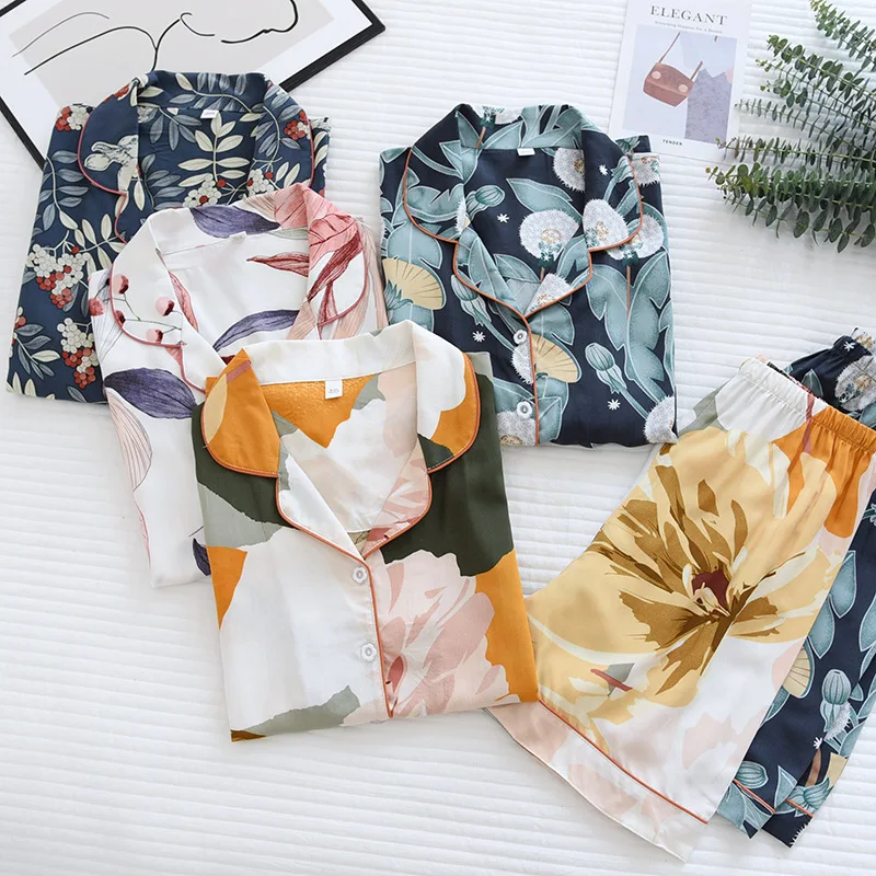 New Women's Pajamas Thin Section Short-Sleeved Shorts Large Floral Print Pajamas Home Service Summer Ladies Pajamas For Women