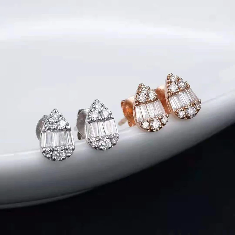 

Fine Jewelry 18K-Gold Real Diamond Water Drop Stud Earring For Woman Trendy Sky Wedding Engagement Gift Au750