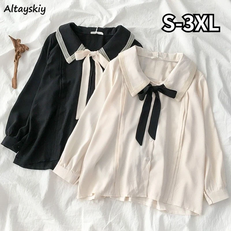 Shirts Women College Peter Pan Collar Trendy Kawaii Students Lovely Schoolgirls Patchwork Preppy All-match Sweet Ins Chic Newest