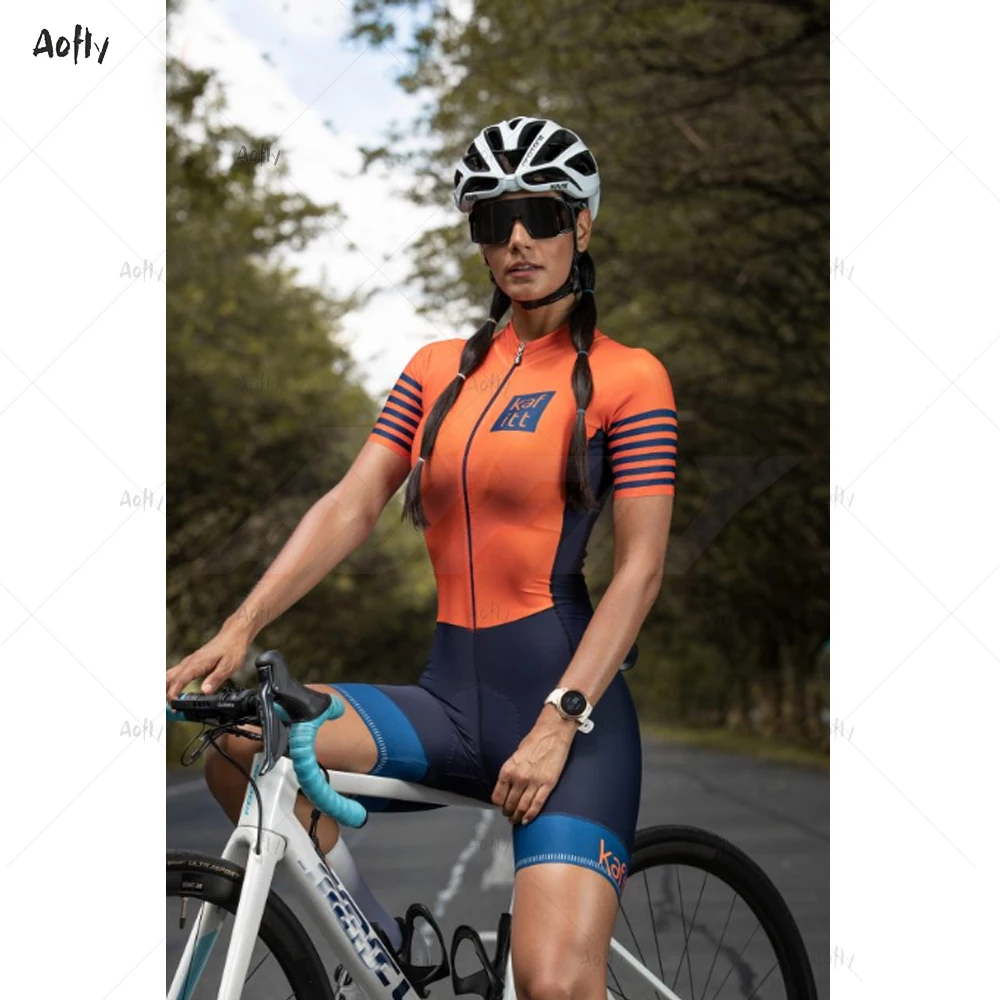 kafitt Orange blue Short Sleeve Couple cycling Triathlon suit  Cycling Skinsuit Maillot Ropa Ciclismo MTB women  Jumpsuit summer