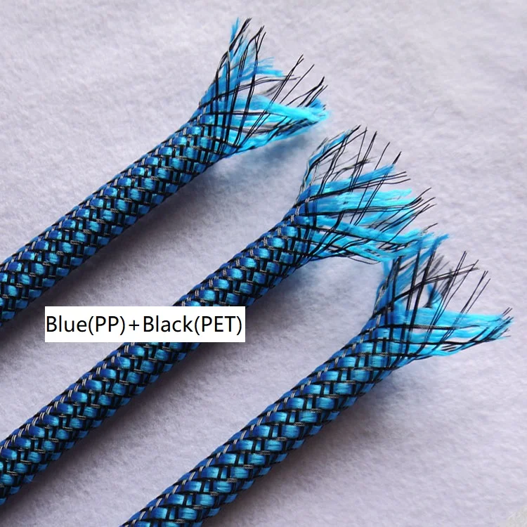 

Blue Black 4 8 12mm PP Conton + PET Yarn Mixed Braided Expandable Insulated Cable Sleeve Protect Cover Wire Wrap Gland Sheath