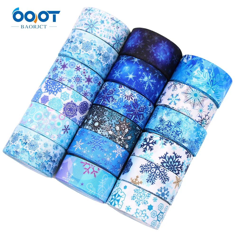 25mm Blue snowflake gosgrain Ribbon 10 Yard  Christmas DIY Handmade Accessories Headdress Gift Packaging Decoration