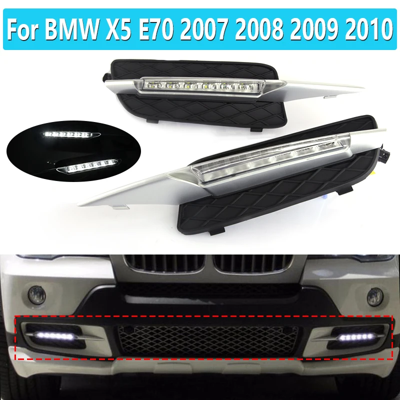 2 Pcs 12V Car DRL LED Daytime Running Light Daylight For BMW X5 E70 2007 2008 2009 2010 Super Brightness Waterproof