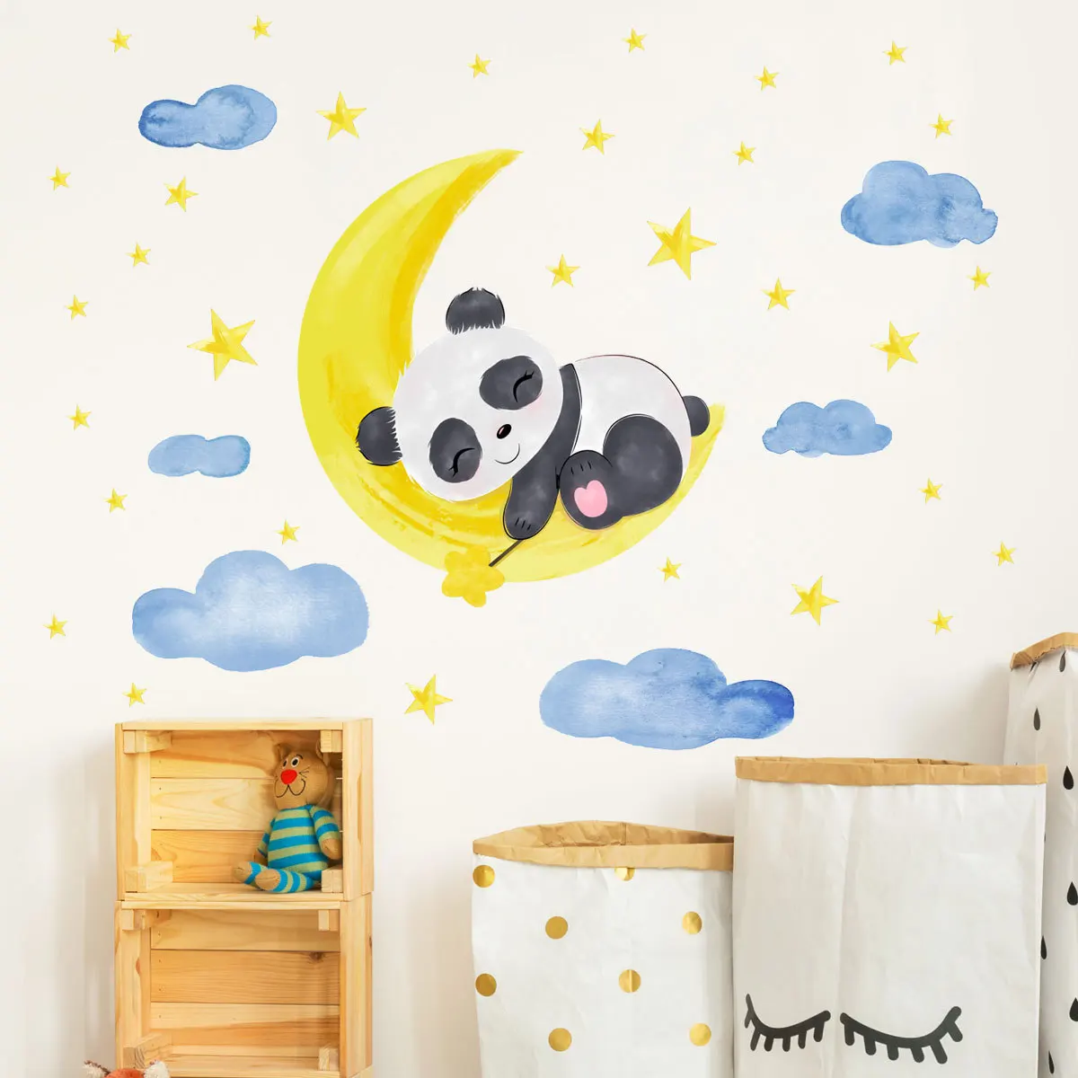 Cartoon Animal Panda Sleep Wall Sticker Paste DIY Moon Cloud Creative for Children's Bedroom Wall Decorative Stickers Baby Gift