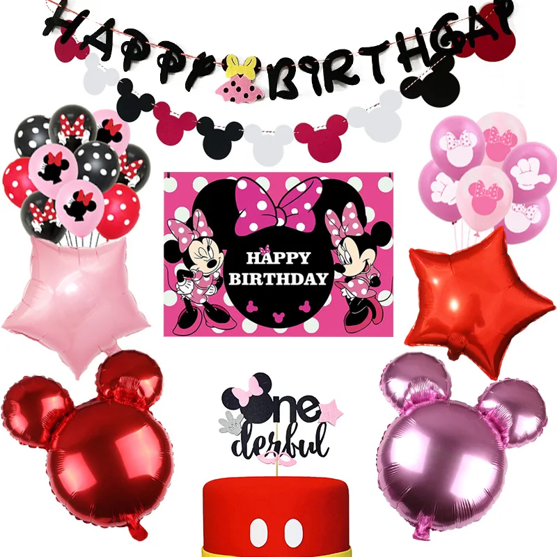 

Disney Minnie Mouse Birthday Party Set For Girl Decoration Balloons Party Supplies Baby Shower Minnie Happy Birthday Kids Favor