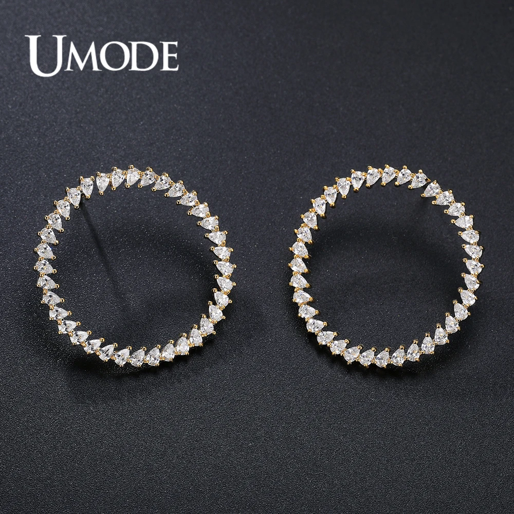 UMODE New Unique Paved Water Drop CZ Zircon Big Open Adjustable Stud Earrings for Women Gold Color Party Jewelry Gifts UE0650