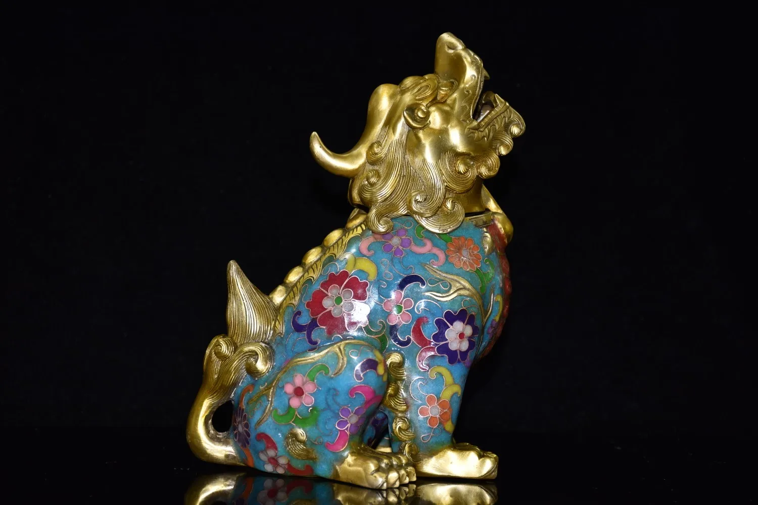 

9"Tibetan Temple Collection Old Bronze Cloisonne Enamel Unicorn Statue incensory Sky Roar incense burner Amass wealth Ornaments