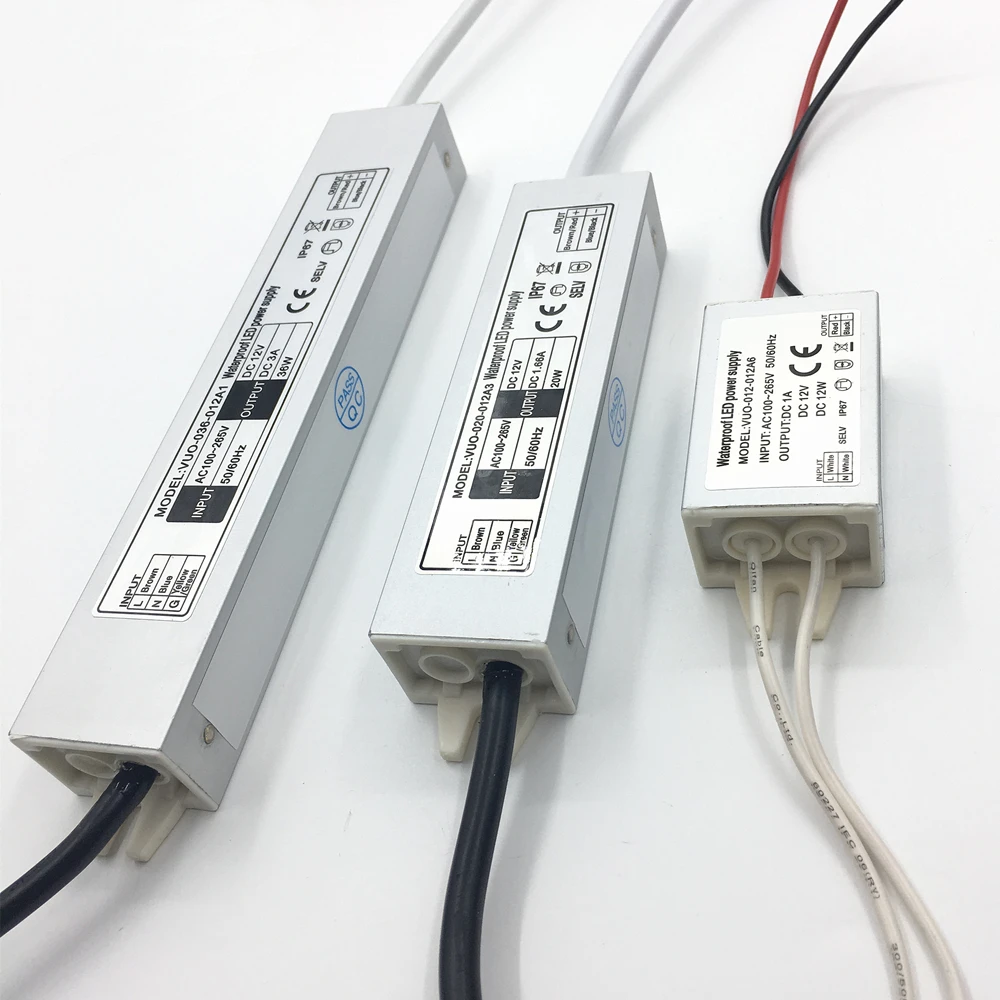 IP67 Waterproof LED Driver 12W 20W 36W LEDs Power Supply 12V Input AC100-265V Power For DC12V Lighting Transformer