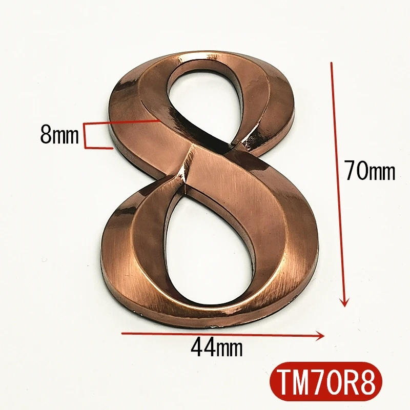 7CM 0-9 Modern House Door Number Label Stickers 3D Hotel Apartment Door Number ABS Plastic Red Copper Bronze Name Plate