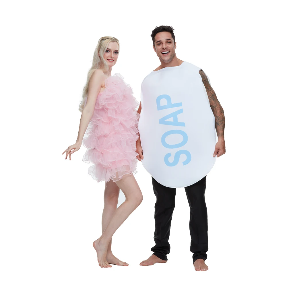 2 Piece/Set Funny Soap Sponge Bath Ball Cosplay Halloween Couple Costumes For Adult Women Summer Carnival Party  Fancy Derss