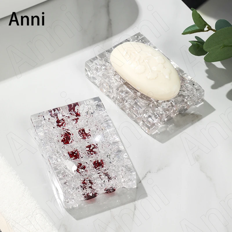 Transparent Ice Texture Soap Holders European Modern Creative Crystal Resin Relief Craft Soap Dish Holder Bathroom Accessories