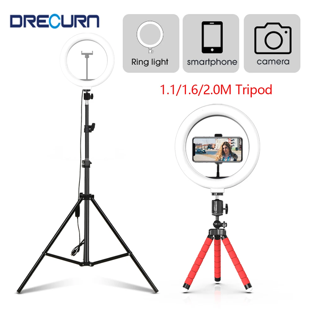 DRECURN 1.1/1.6/2.0 M Light Stand Tripod 1/4 Screw Mount Coonect DSLRs Cemare Ring Light Softbox Photographic Lighting Tripod