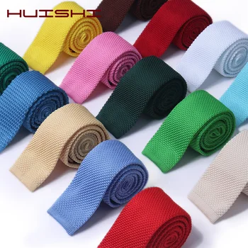 Corbata de punto HUISHI, corbatas de punto ajustadas a la moda para hombres, corbata de punto lisa en negro, blanco, gris, azul, Borgoña, corbata delgada de 5,5 cm para hombres