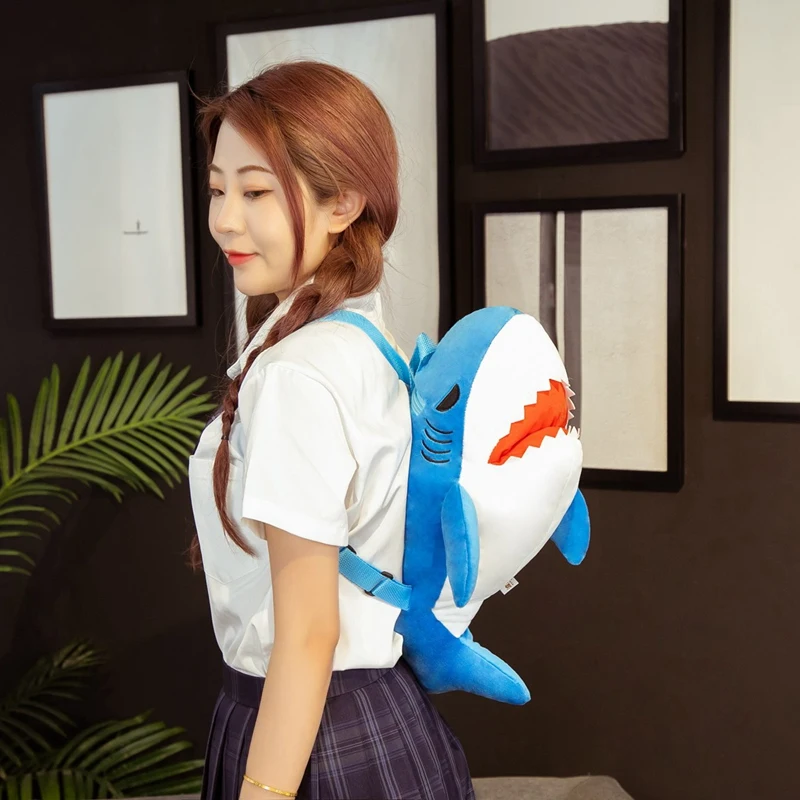 Neue Mode Kreative Blau/Grau Shark Rucksack Niedlichen Tier Cartoon Plüsch Schulter Taschen Sharks Tasche Für Kinder Kinder Jungen geschenke