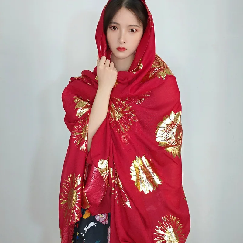 

180*130Cm Large Red Scarf Flowers Pattern Female Vintage Gilding Spring Summer Thin Sunscreen Scarf Hijabs Shawls