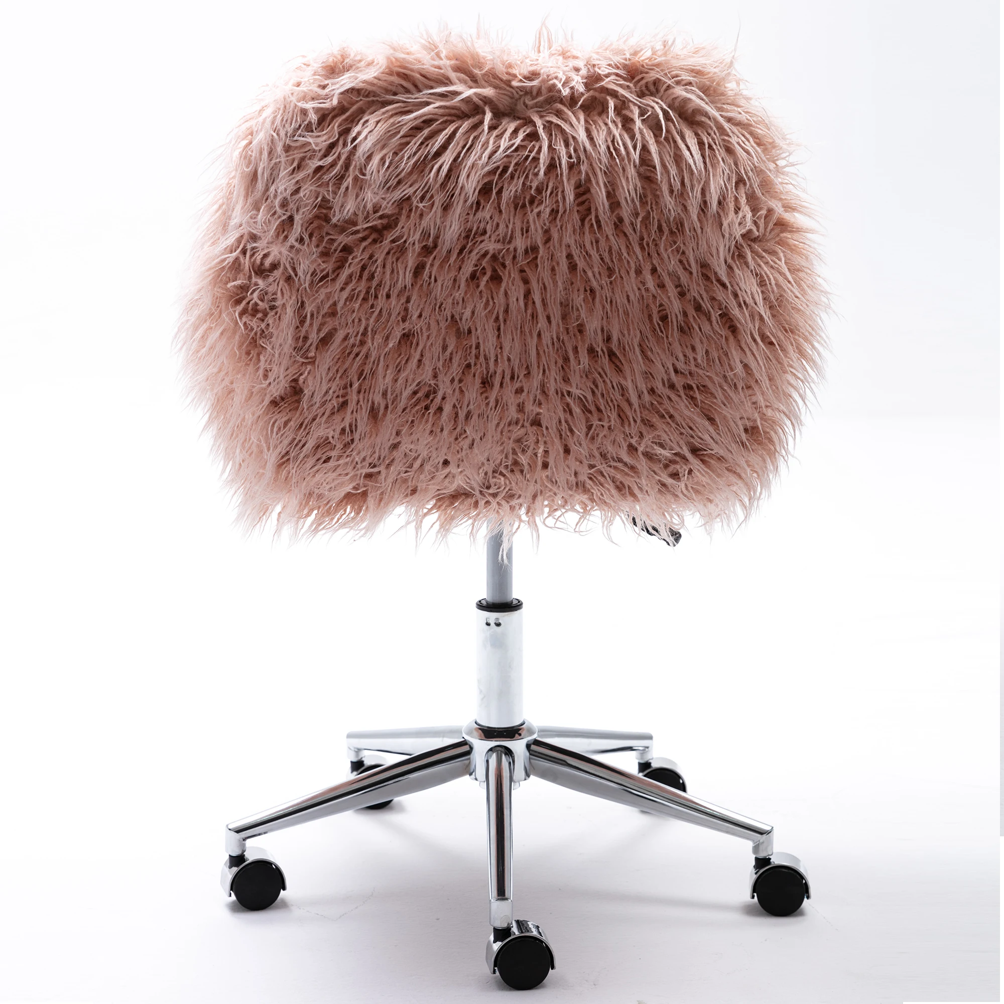 Home Office Computer Chair Faux-Fur Chrome Base Adjustable Tasks Swivel Executive Chair for Study Work Soft Pink[US-Stock]