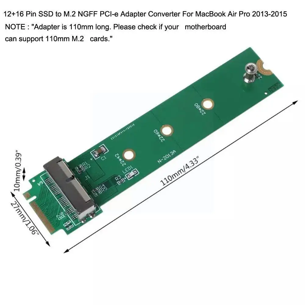 12+16 Pin SSD to M.2 NGFF PCI-e Adapter Converter For Apple A1465 Pro 2013-2015 Air A1466 SSD M0U1