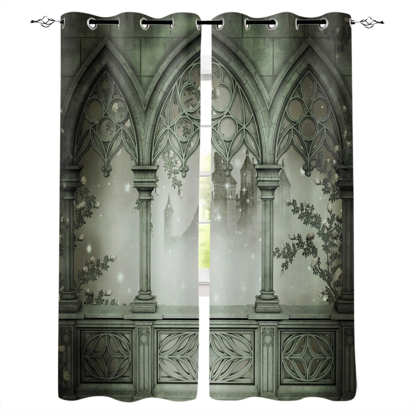 

Flowers Walls Windows Leaves Building Blackout Curtain for The Bedroom Living Room Kitchen Curtain Panel Study Blackout Curtain