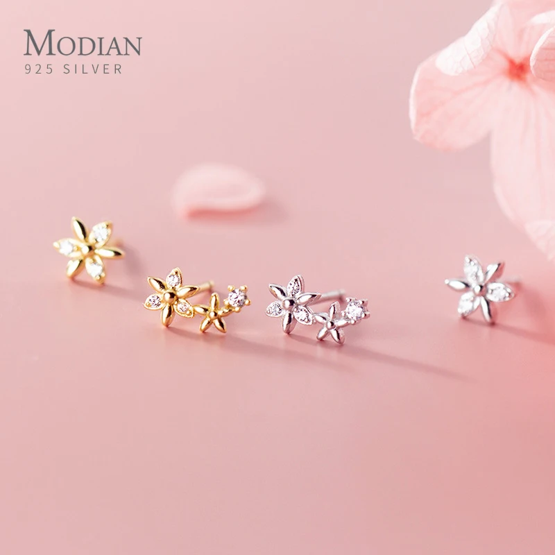 

Modian Clear CZ Sweet Tiny Daisy Sun Flower Real 925 Sterling Silver Anti-Allergy Stud Earrings for Women Fine Jewelry Girl Gift