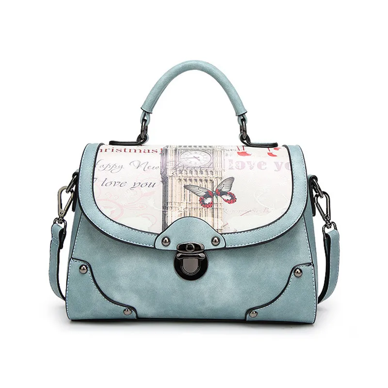 2024 spring and summer new frosted female bag lock retro style handbag butterfly printing wild shoulder bag wholesale