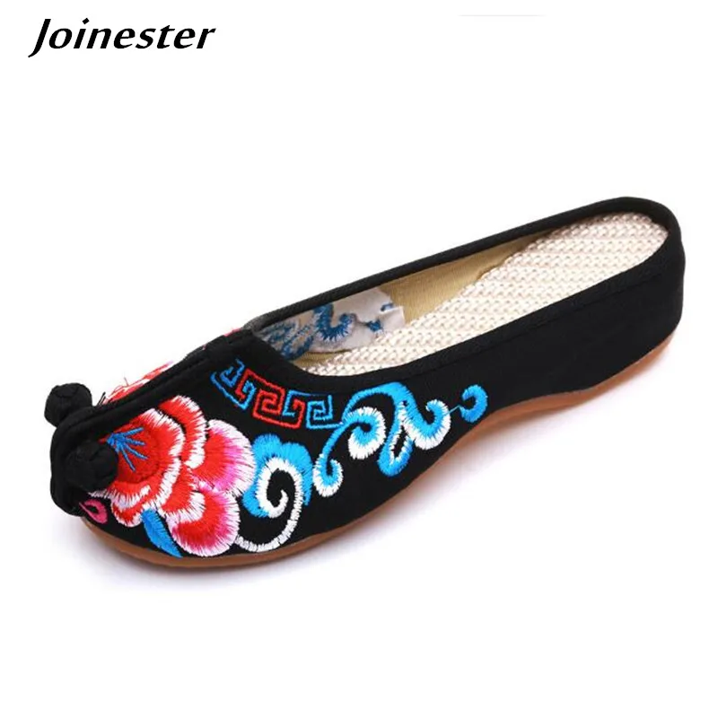 

Embroidered Women Slippers Backless Flat Shoes Ladies Vintage Loafers Chinese Style Slides Beach Flip Flops Canvas Mule Shoes