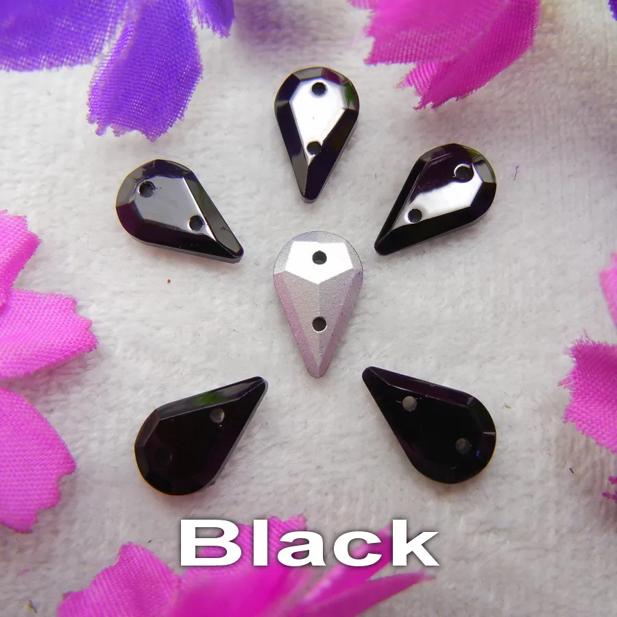Glaskristall, zwei Löcher, 8*13mm, 50 Stück/Beutel, schöne Farbmischung, schlanke Tropfenform, aufnähbare Strassperlen für Kleidung, Schuhe, DIY. – Detail 14