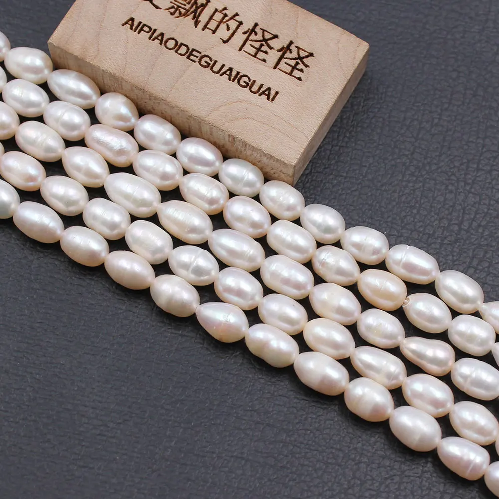 APDGG 5strands 6x9mm Natural White Rice Pearl Strands Loose Beads For Necklace Bracelet Jewelry DIY