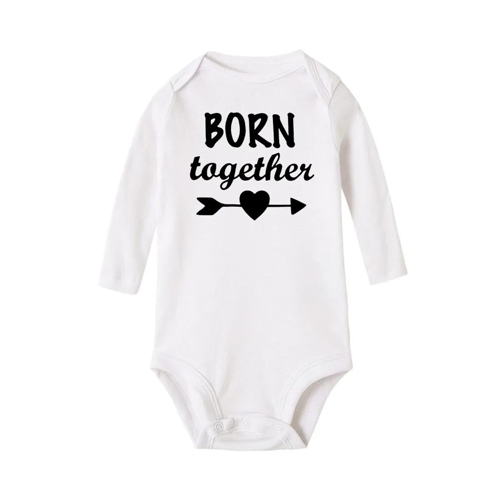 1 Pc Born Together and Friends Forever Baby Autumn Long Sleeves Jumpsuit Twins Baby Bodysuits Toddler  Casual Ropa