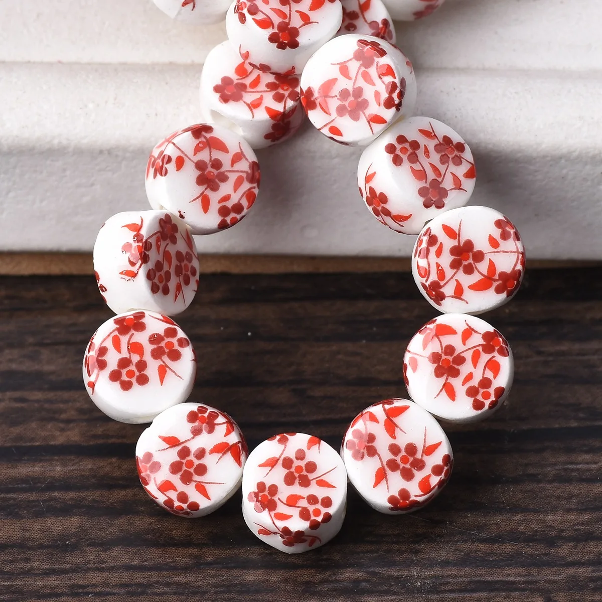 8.5x5.5mm Flat Round Shape Flower Patterns Ceramic Porcelain Loose Crafts Beads Lot for Jewelry Making DIY Findings