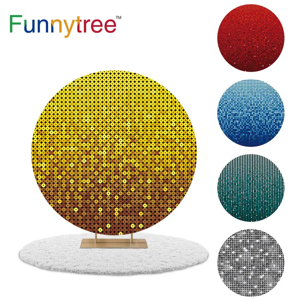 Funnytree Red Gold Blue Green Silver Glitter Sequin Sparkle Round Backdrop Birthday Disco 80s 90s Party Light Glowing Tablecloth