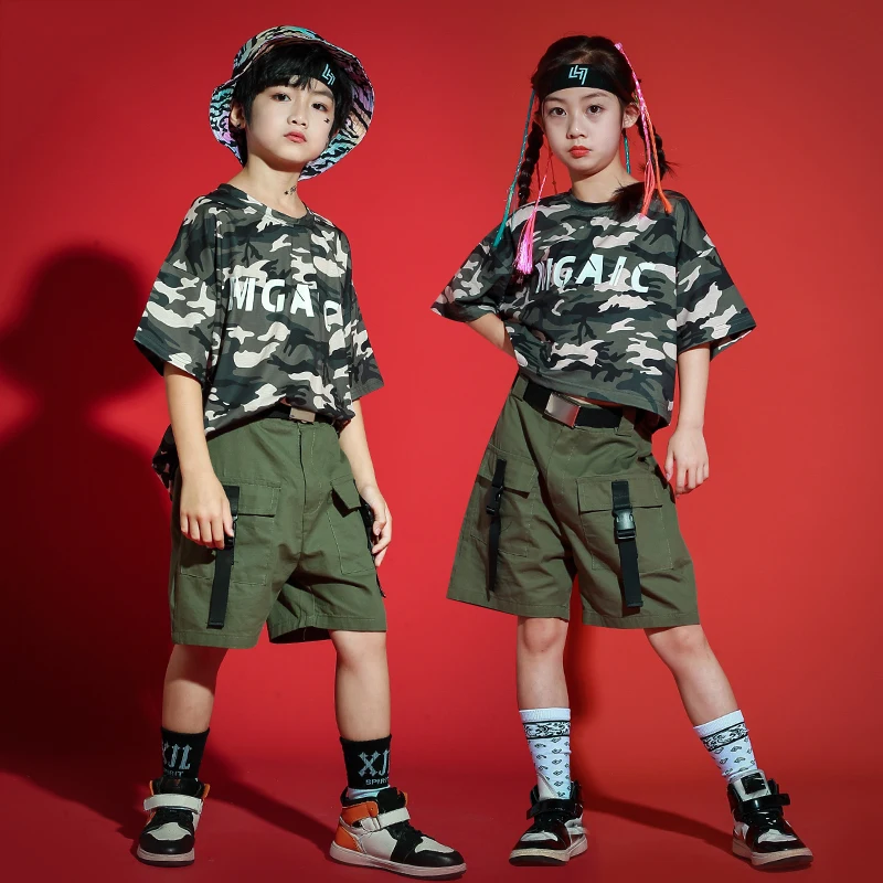 Fashion Kids Hip Hop Dance Costumes School Training Uniform For Girls Boys Jazz Dance Costume Kpop Outfit Street Wear SL5237