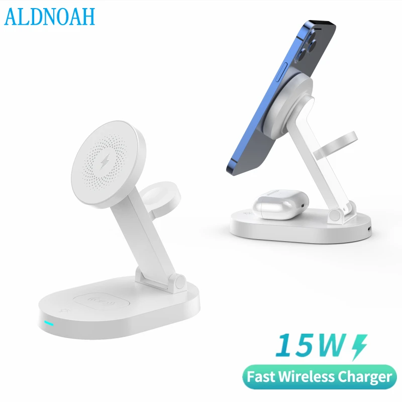 15W Magnetic Wireless Charger Stand Dock For iPhone 13 12 Pro Max Mini Apple iWatch 7 6 SE 5 Airpods Pro 3 Fast Charging Station