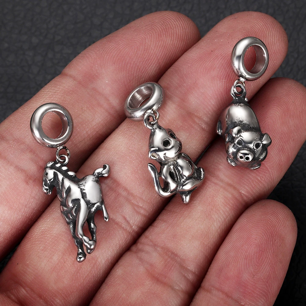 Stainless Steel 5.5mm Hole Animal Dangle Beads Spacer Slide Charms for Pando Chain Bracelets DIY Jewelry Making Accessories