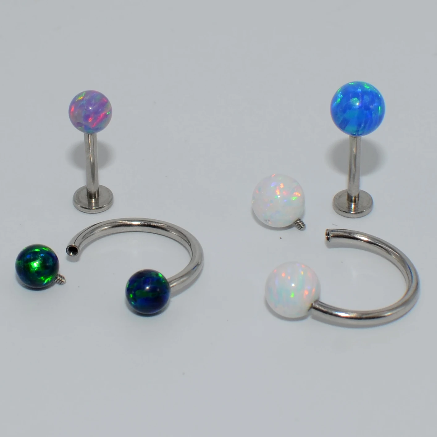 1PC Titanium G23&Opal Ball Circular Bead Ring Horseshoe Nose Ring Ear Tragus Cartilage Helix Earring Stud Labret Lip RingJewelry