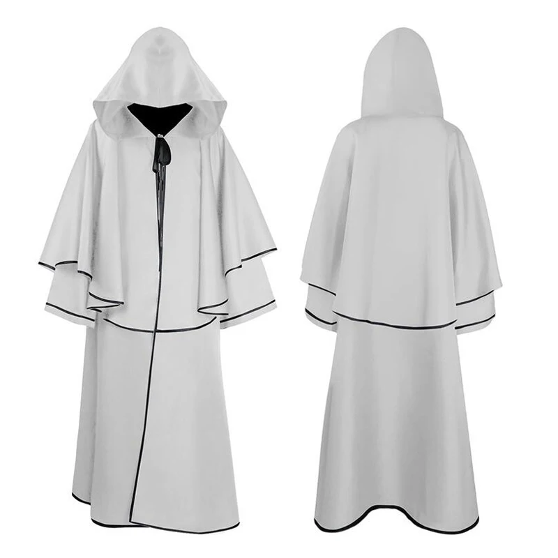 Halloween Medieval Vampire Pastor Grim Reaper Hooded Cloak Robe Cosplay Costume Masquerade Clothes White Red Black Blue