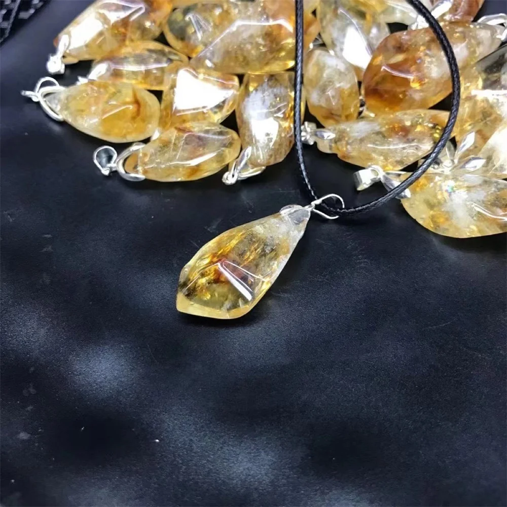 Natural Brazil Citrine Charm Pendant Healing Crystals Enegry Stone For DIY Jewelry Making Pendant With Exquisite String