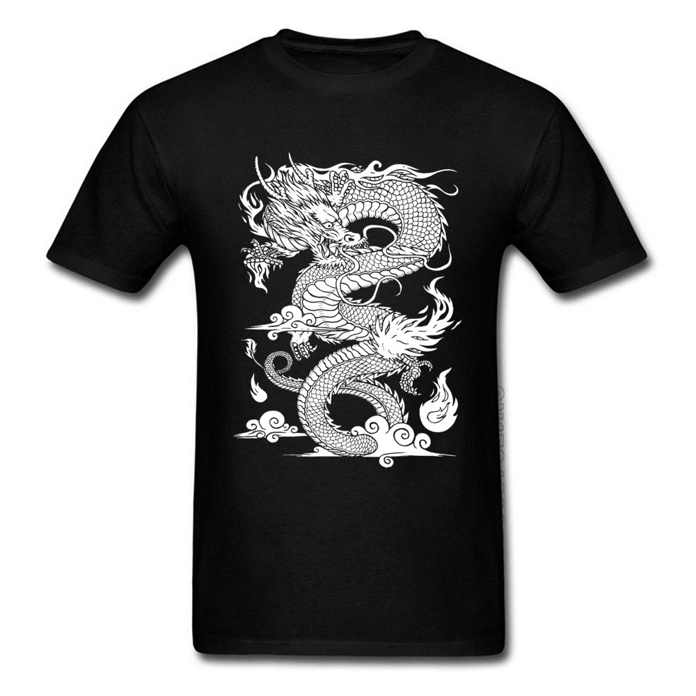 Classic Print T-Shirts For Men Chinese Dragon Illustration Clean Funny T Shirt New Arrival Slim Fit Kung Fu Tai Chi Tshirts Cool